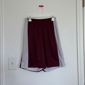 reversible boys basketball shorts burgundy and white